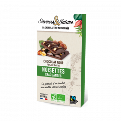 Chocolat noir 70% de cacao, noisettes entières 100g
