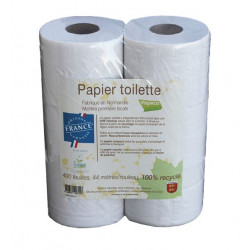 Papier toilette blanc 100% recyclé 400 f. sachet de 6 rouleaux, Ecolabel, France